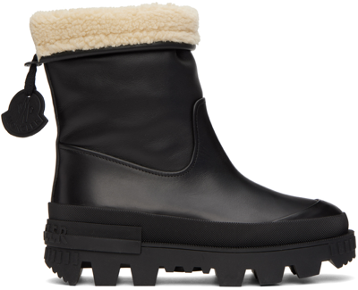 Moncler Moscova Faux Fur-trimmed Leather Ankle Boots In Black
