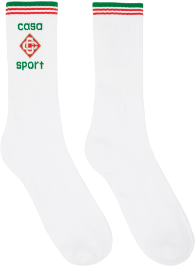 Casablanca Le Monde Diplomatique Ribbed Mid-calf Socks In White
