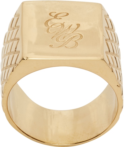 Ernest W. Baker Gold Quilted 'ewb' Ring In Gold Plated Silver