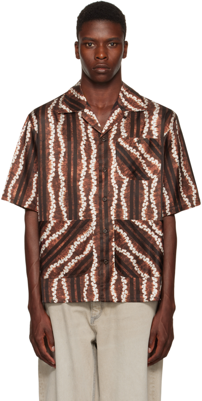 Nicholas Daley Roketsu Print Short Sleeve Button-up Camp Shirt In Brown