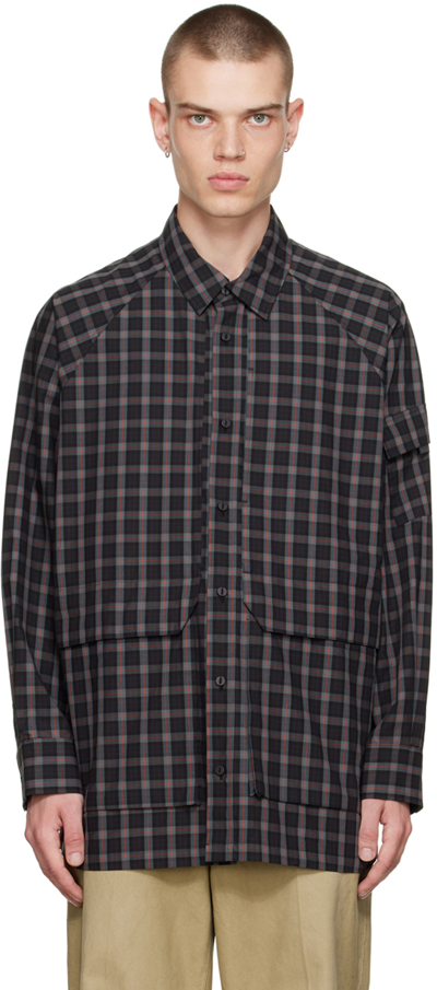 Meanswhile Black Check Shirt In Black Orange