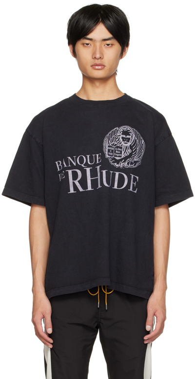 Rhude Navy 'banque' T-shirt In Vtg Black