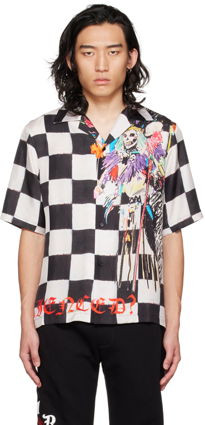 Amiri X Wes Lang Graphic Print Chequered Silk Twill Bowling Shirt In Multi-colour