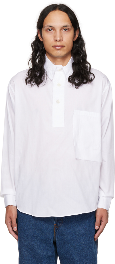 Edward Cuming White Patched & Stacked Polo In White Stripe