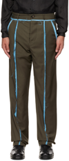 Edward Cuming Khaki Peek-a-boo Trousers In Green/blue
