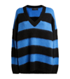 Allsaints Lou Striped V Neck Sweater In Black Blue