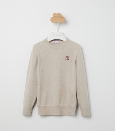 Brunello Cucinelli Cashmere Crest Sweater (4-12 Years) In Neutrals