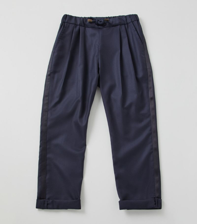 Brunello Cucinelli Virgin Wool-silk Drawstring Trousers (4-12 Years) In Blue