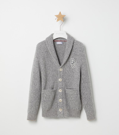 Brunello Cucinelli Kids' Chets Logo-patch Detail Cardigan In Grey
