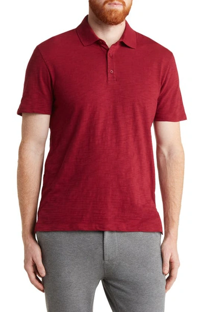 Vince Short Sleeve Slub Polo In Red Currant