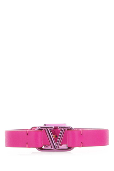 Valentino Garavani Vlogo Logo-plaque Brass And Leather Bracelet In Pink