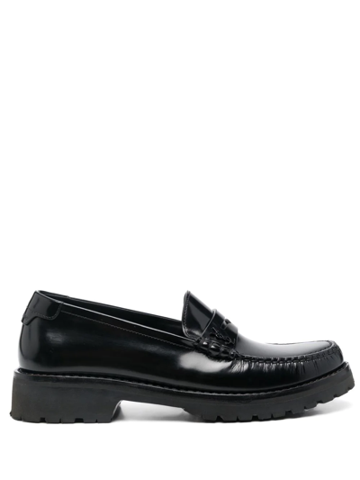 Saint Laurent Le Loafer High-shine Finish Flat Shoes In Nero