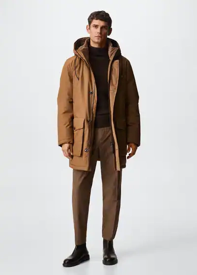 Mango Man Water-repellent Cotton Parka Burnt Orange