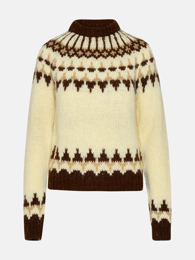 Saint Laurent Brown And Beige Mohair Blend Sweater In White