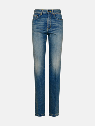 Saint Laurent Clyde Cotton Denim Jeans In Blue