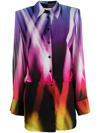 Attico Margot Prismatic Print Long Sleeve Georgette Mini Shirtdress In Fantasia