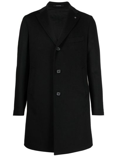 Tagliatore Black Single Breasted Wool Coat In Blu