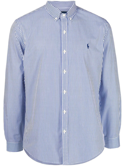 Ralph Lauren Blue Cotton Pinstripe Shirt In Blue White