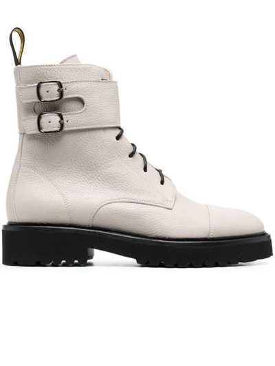 Doucal's White Leather Combat Boot In Light Grey