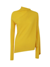 Marques' Almeida Draped Asymmetric Ribbed-knit Wool Sweater In Yellow
