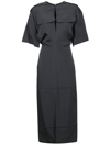 Victoria Beckham Utility Detail Midi Dress In Steel Grey