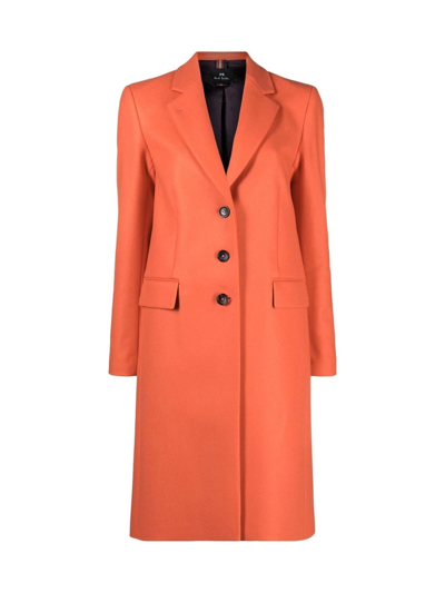 Ps By Paul Smith Single-breasted Mid-length Coat In Orange