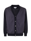 Nanamica Striped Panel Wool Blend Knit Cardigan In N Navy