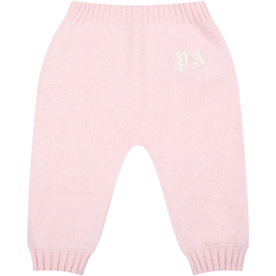 Palm Angels Kids' Pink Trousers For Baby Girl With White Logo