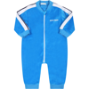 PALM ANGELS LIGHT-BLUE JUMPSUIT FOR BABYBOY WITH WHITE LOGO
