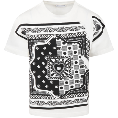 Dolce & Gabbana White T-shirt For Kids With Black Print And Logo