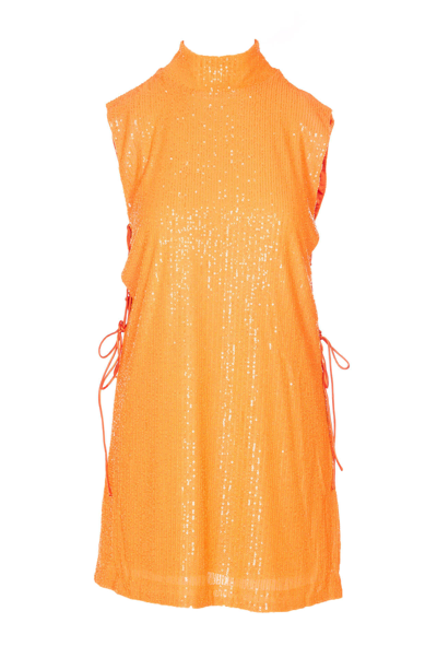 Rotate Birger Christensen + Net Sustain Krew Lace-up Sequined Mesh Mini Dress In Orange
