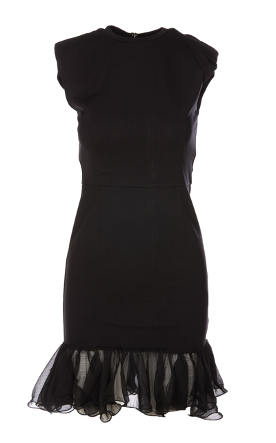 Rotate Birger Christensen Sleeveless Ruffle-hem Dress In Black