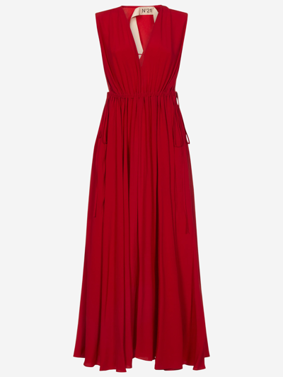 N°21 Woman Long Dress Red Size 8 Acetate, Silk
