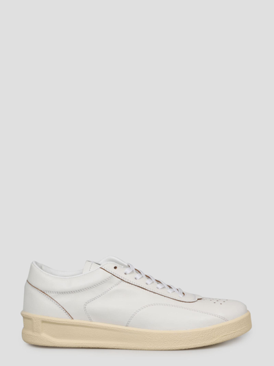 Jil Sander Lace-up Leather Sneakers In White