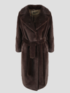 Herno Belted Faux Fur Coat In Brown