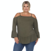 White Mark Plus Size Cold Shoulder Ruffle Sleeve Top In Olive