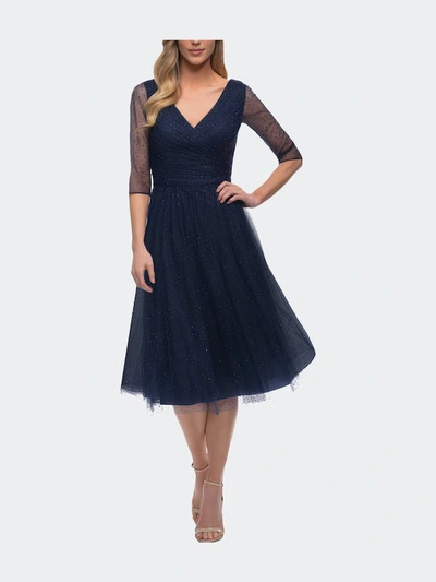 La Femme Tea Length Tulle Dress In Blue