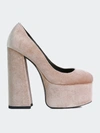 London Rag Old Novelty Platform Heel Velvet Pumps In Beige