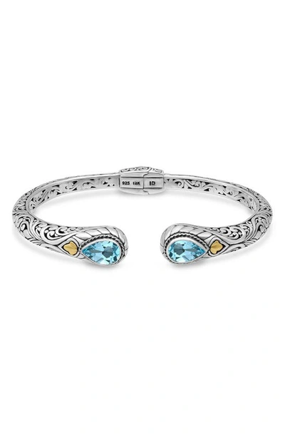 Devata Two-tone Topaz Cuff Bracelet In Silver/gold/blue