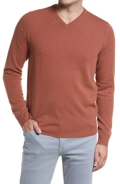 Nordstrom V-neck Cashmere Sweater In Rust Argan Oil