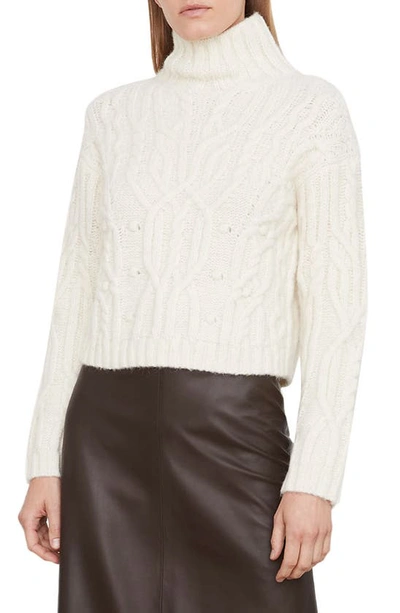 Vince Interlaced Alpaca Blend Turtleneck Sweater In Cream