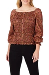 FOXCROFT OLIVIA SMOCKED CHEETAH PRINT BLOUSE