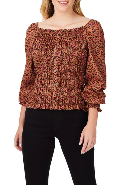 Foxcroft Olivia Smocked Cheetah Print Blouse In Black Multi