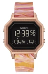 Nixon Siren Digital Watch, 36mm In Rose Gold / Pink Marble
