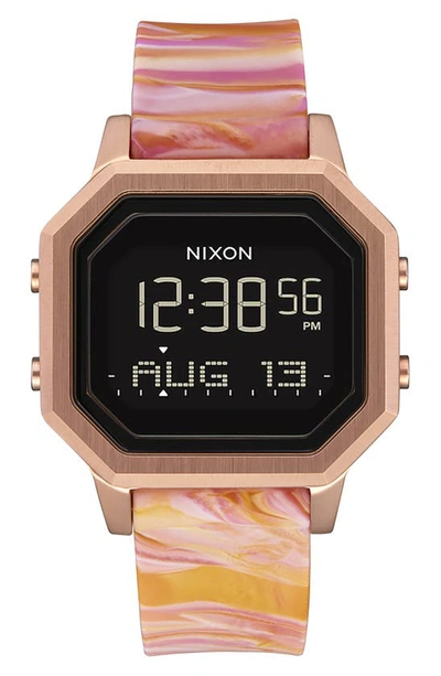 Nixon Siren Digital Watch, 36mm In Rose Gold / Pink Marble