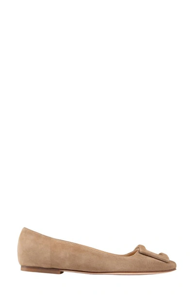 Ann Mashburn Buckle Ballet Flat In Khaki Suede