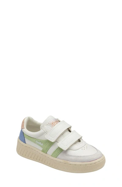 Gola Kids' Grandslam Trident Strap Trainer In White/ Patinagreen/ Pearlpink