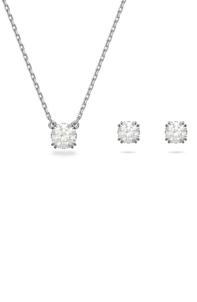 Swarovski Constella Stud Earrings & Necklace Set In White