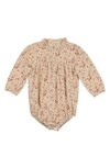 Maniere Floral Ruffle Neck Corduroy Bubble Romper In Clay