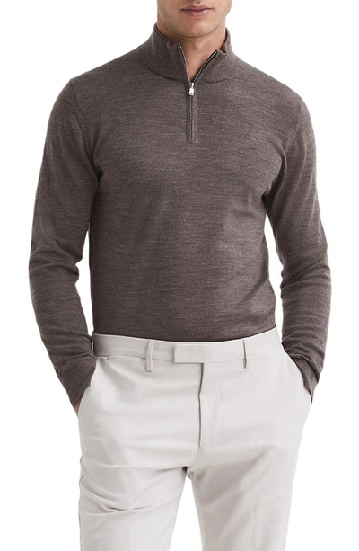 Reiss Blackhall Quarter Zip Wool Sweater In Mouse Brown Melange